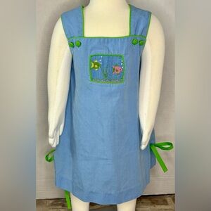 Secret Wishes Toddler Girls Blue Gingham Smocked Fish Dress 2T Summer Pinafore